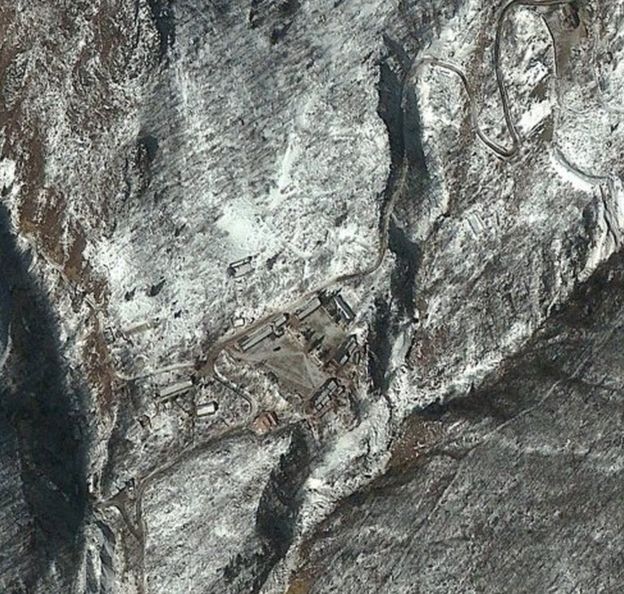 Imagem de satélite de base de testes Punggye-ni na Coreia do Norte em 2013