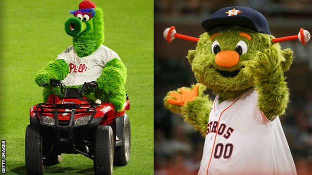 World Series club mascots, the Phillie Phanatic and Orbit