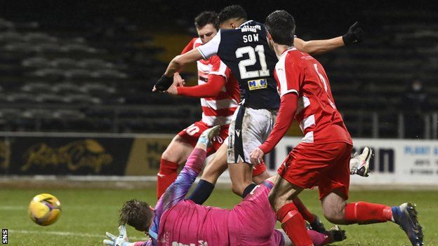Dundee striker Osman Sow's finish eventually saw off battling Bonnyrigg Rose