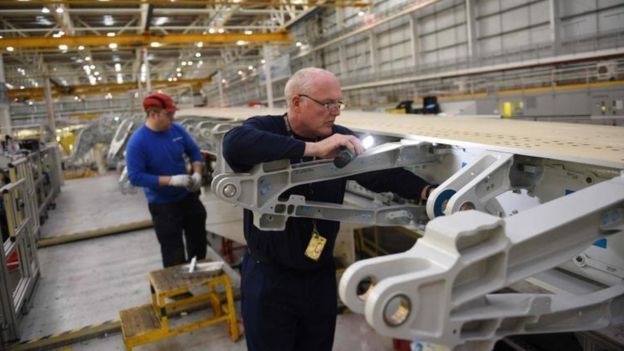 Airbus workers making wing at Broughton, Flintshire