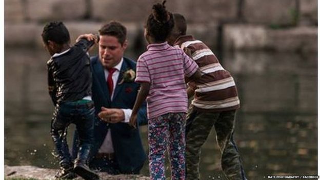 Groom Clayton Cook saved a boy from drowning