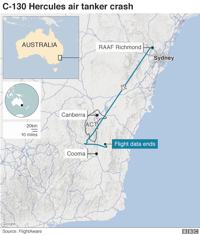 A map showing the path of the plane