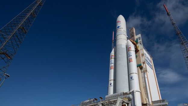 Cohete en una de las plataformas de lanzamiento en Kourou