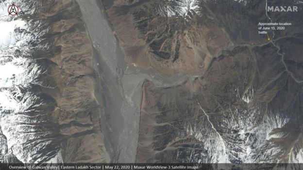 ২২শে জুন ২০২০য়ে তোলা গালওয়ান উপত্যকার স্যাটেলাইট ছবি