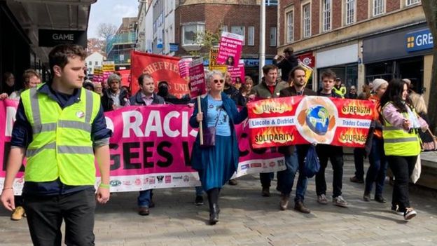 Heavy Police Presence At RAF Scampton Asylum Protests - BBC News