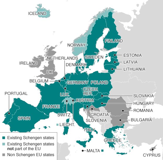 Map: Schengen area