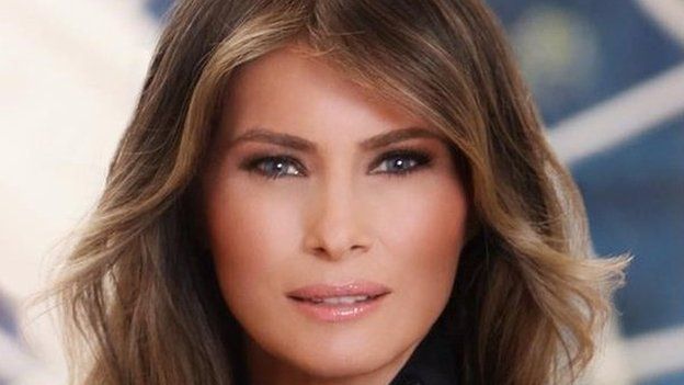 First Lady Melania Trump is seen in her first official portrait at the White House.