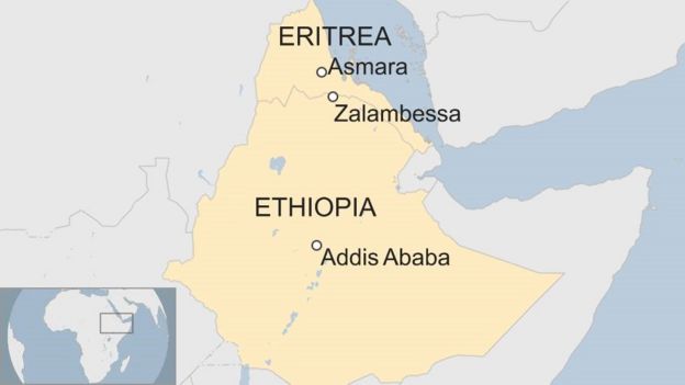 Map showing Ethiopia and Eritrea