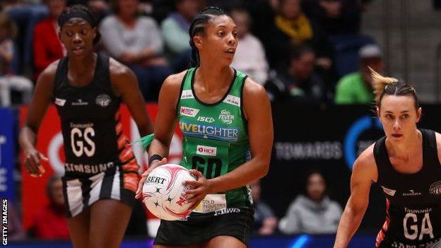 Stacey Francis playing for West Coast Fever in the Super Netball league in Australia