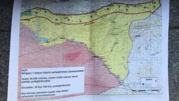 Cumhurbaşkanı Erdoğan'ın gazetecilere gösterdiği "güvenli bölge" haritası