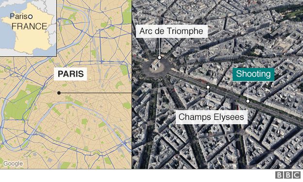 Map of attack location on Champs Elysees
