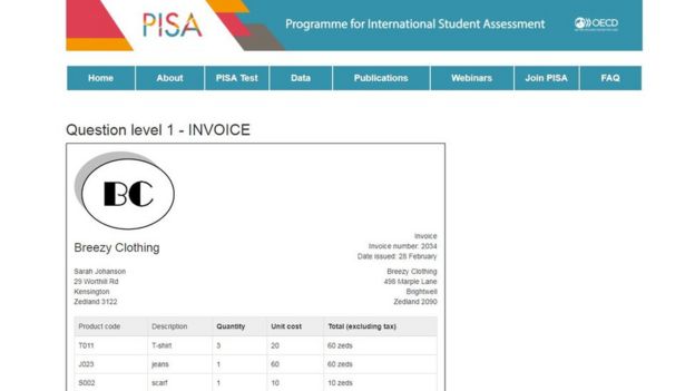 Pergunta de finanças do Pisa 2012 em inglês