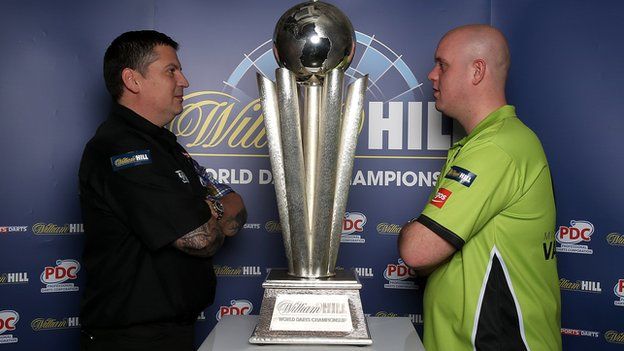 Current world champion Gary Anderson lines up alongside world number one Michael van Gerwen