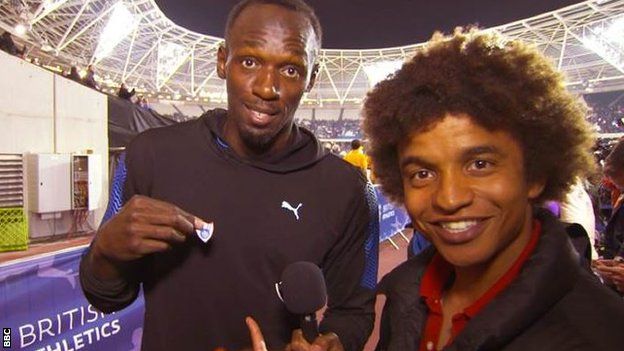 Usain Bolt and Blue Peter presenter Radzi Chinyanganya