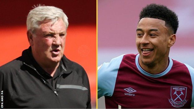 Newcastle United boss Steve Bruce (left) and West Ham's on loan midfielder Jesse Lingard