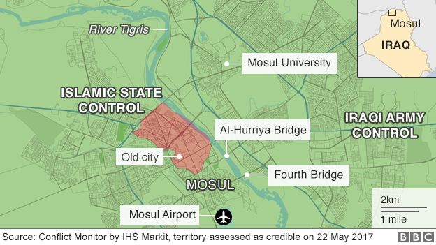 Map showing control of Mosul on 22 May 2017