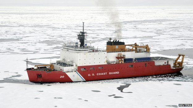 Coast Guard Cutter Healy breaks ice in Arctic Ocean