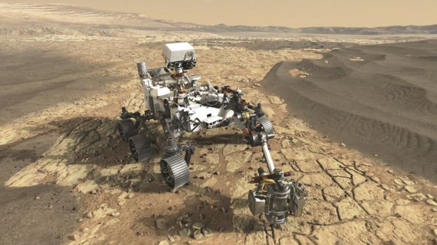 Ilustração mostra equipamentos no solo de Marte