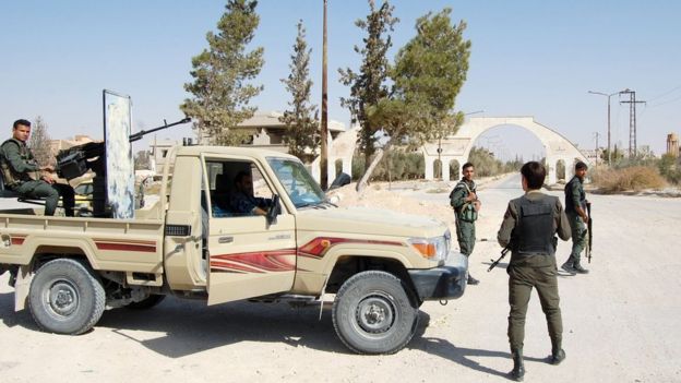 Syrian pro-government forces in Qaryatain on 22 October 2017