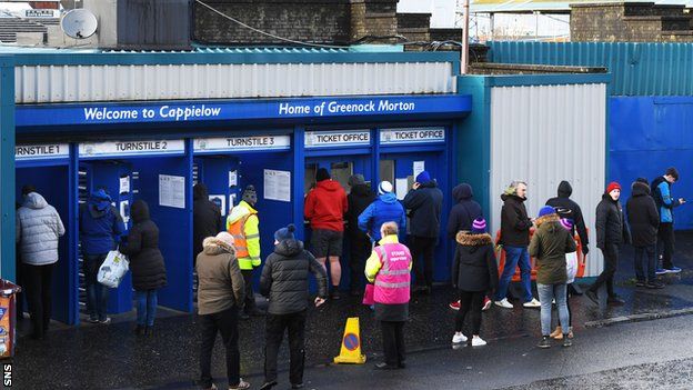 Supporters entering Cappielow in February