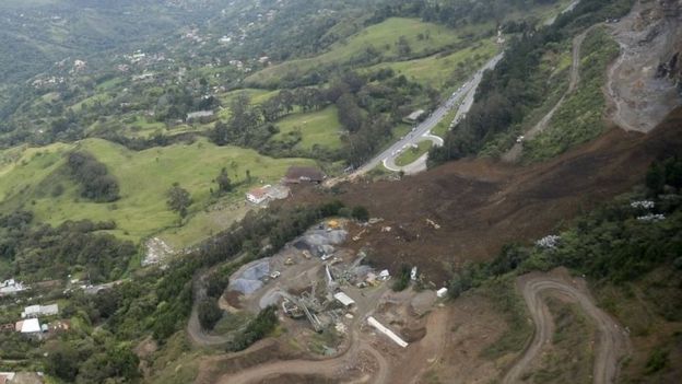 General view of a landslide that affected the Medellin-Bogota highway in the jurisdiction of Copacabana, close to Medellin, Antioquia department, in Colombia, taken on October 26, 2016.