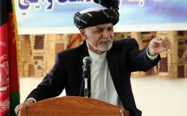 Afghan President Ashraf Ghani speaks to students at a ceremony at the University of Kandahar, in Afghanistan, on 7 October 2017.