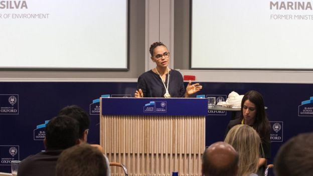 A ex-senadora Marina Silva durante palestra em Oxford (Inglaterra)
