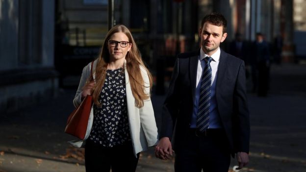 Daniel and Amy McArthur, who own Ashers Bakery in Belfast, arrive at the Supreme Court in London, Britain, October 10, 2018