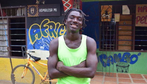 Andris Padilla Julio poses for a photo in San Basilio de Palenque