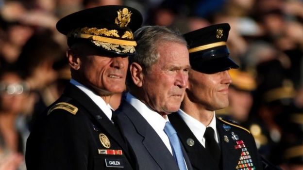 President George W Bush in honoured with the Sylvanus Thayer Award at the US Military Academy in West Point, New York.