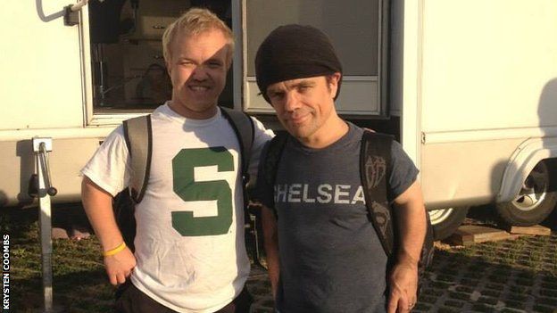Krysten Coombs and Peter Dinklage on the set of Game of Thrones
