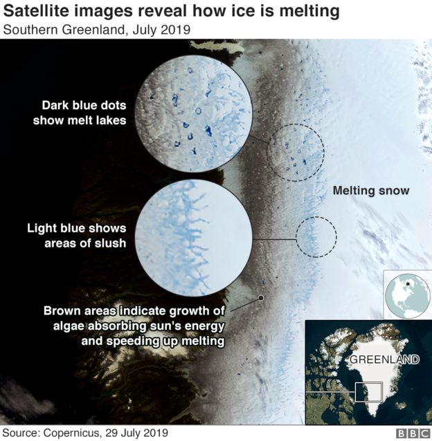 Satelitska slika prikazuje, kako se tali led