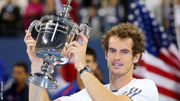 Andy Murray lifts the US Open trophy after victory at Flushing Meadows in 2012