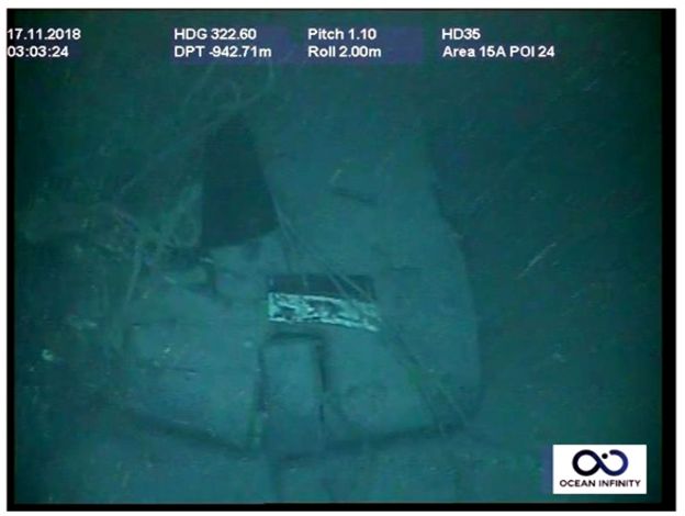Fotografia divulgada pela Marinha da Argentina, em coletiva de imprensa em 17 de novembro de 2018, mostra destroÃ§os do submarino ARA San Juan