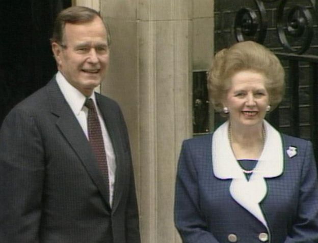 George H W Bush with Margaret Thatcher