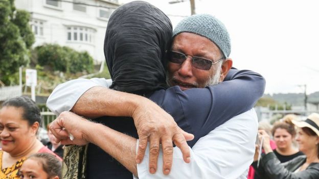 Jacinda Ardern hugs man in Wellington