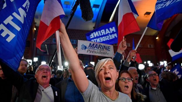 Le Pen supporters celebrated in her northern stronghold