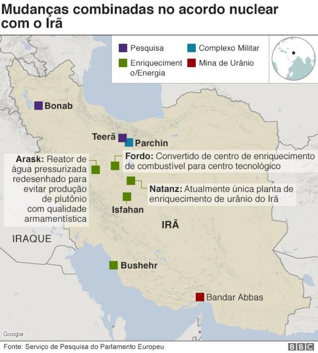 Mapa do Irã mostra pontos onde urânio é enriquecido