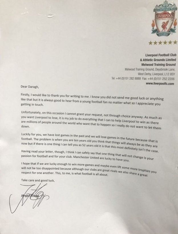 The letter from Klopp