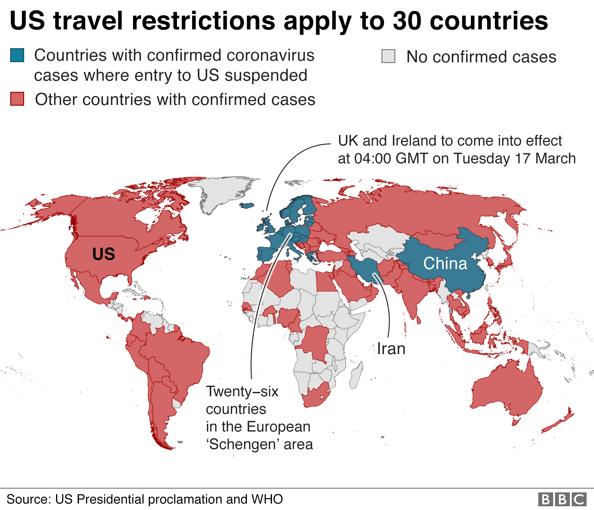 Map of US travel restrictions
