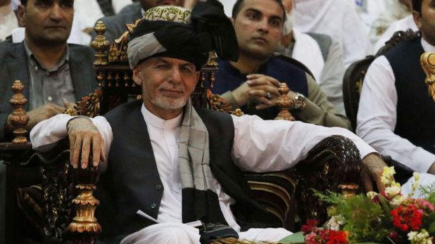 President Ashraf Ghani attends a meeting during his visit to Jalalabad, Afghanistan, 1 July 2018