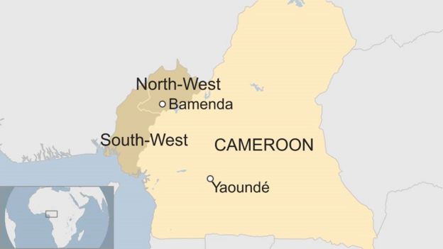 Map of Cameroon, showing English-speaking regions