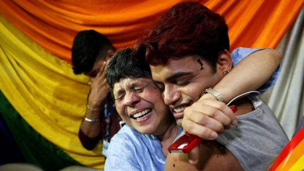 A joyful reaction to the ruling at an NGO in Mumbai