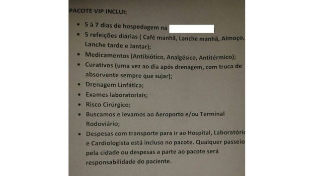 Anuncio de paquete de cirugía plástica en Bolivia ofrecido en internet.