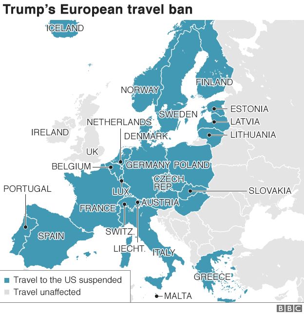 Countries hit by a US travel ban
