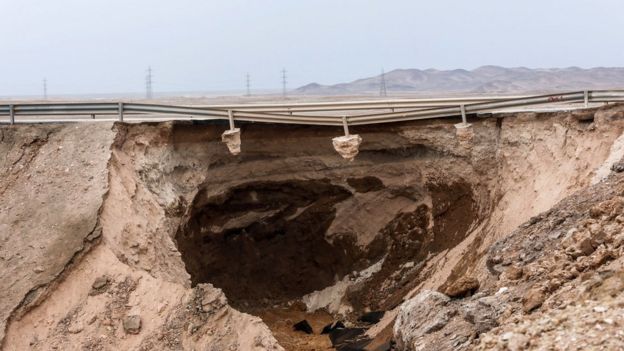 Carretera dañada en el norte de Chile