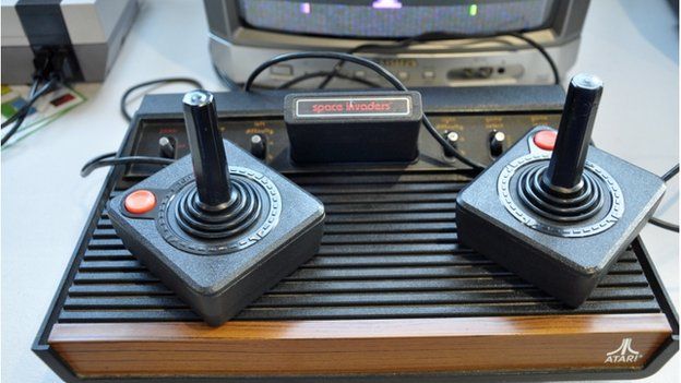 Atari console with space invaders