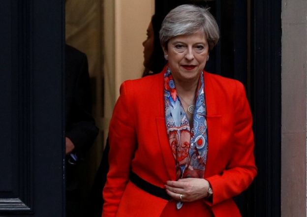 Britain'sPrime Minister Theresa May leaves the Conservative Party's Headquarters after Britain's election in London on 9 June, 2017.