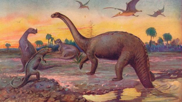 Representación de la era de los dinosaurios.