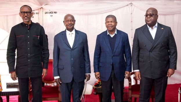 Pa Prezida Paul Kagame, Yoweri Museveni, João Lourenço na Etienne Tshisekedi i Gatuna itariki 21/02/2020